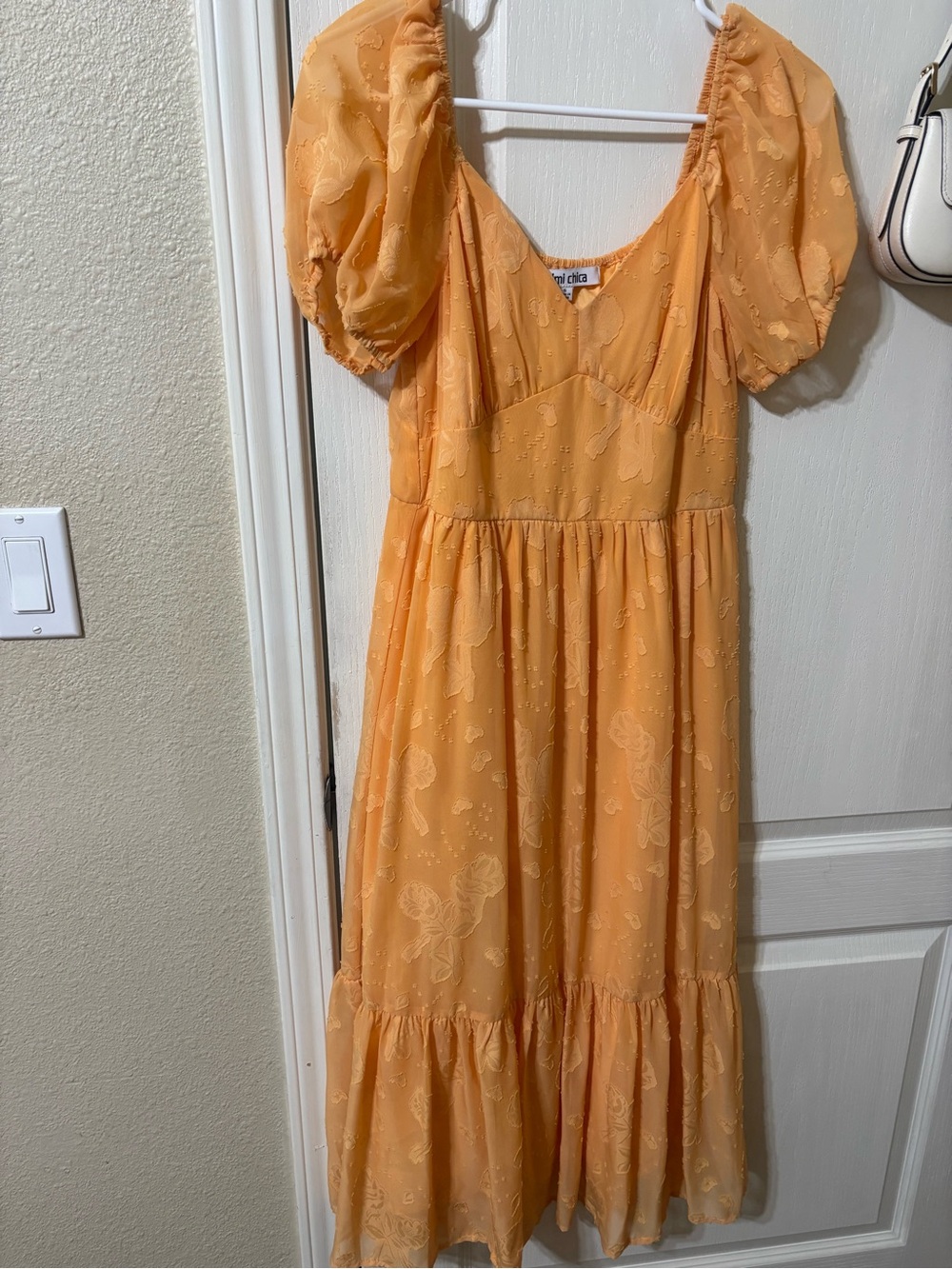 Yellow Puff Sleeve Midi Dress